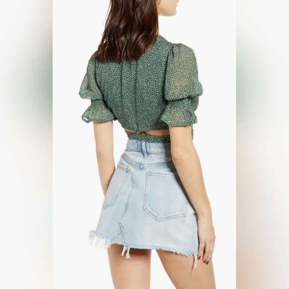 NWT! J.O.A. Anthropologie Spring Polka Dot Print Women's Ariel Wrap Crop Top XS - Picture 9 of 16